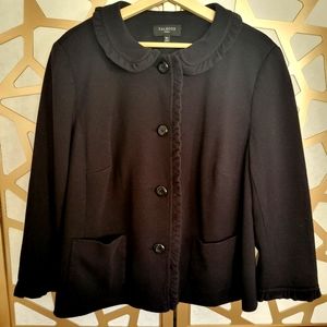 TALBOTS Black Jersey Car Coat 3/4 Sleeve with Ruffles